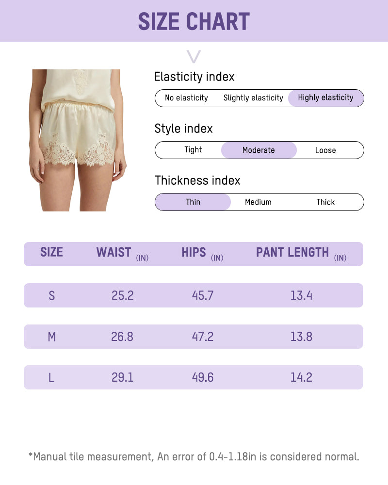 Silk Satin Low Rise Lace Trim Shorts Loungewear