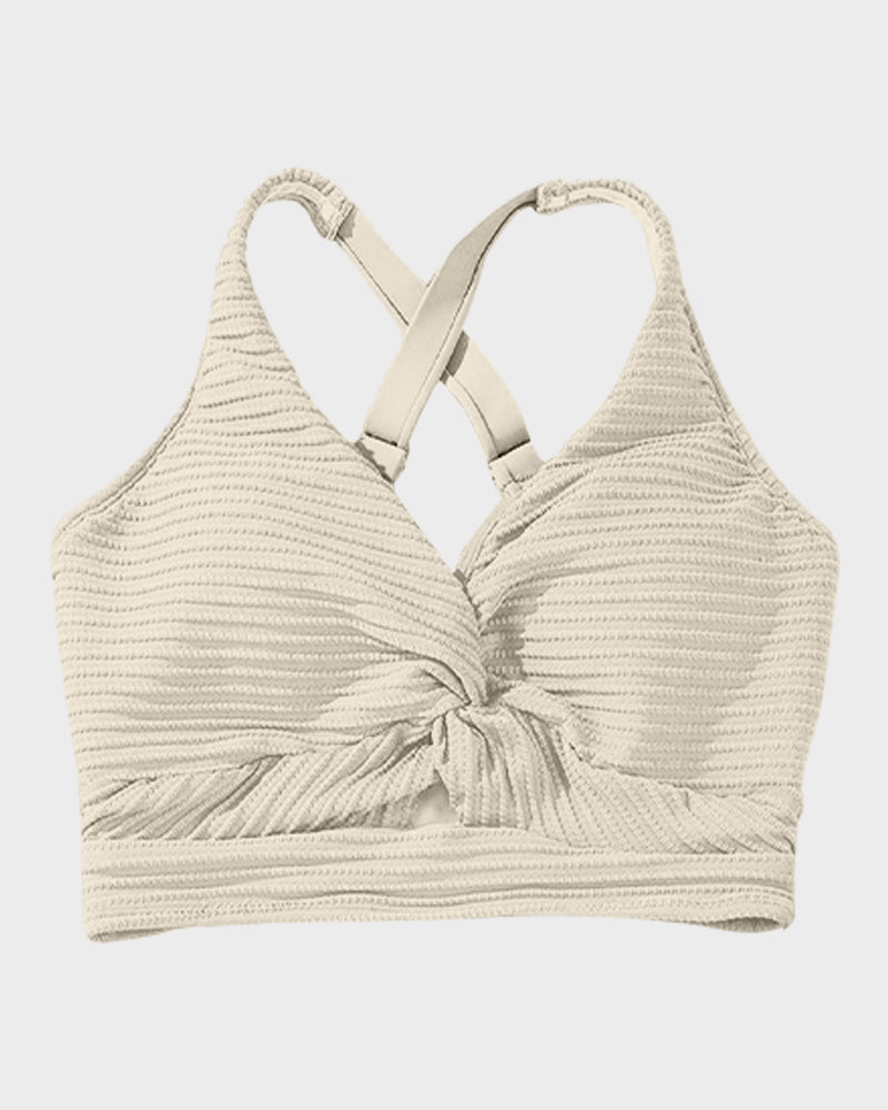 Textured Knot-Front High-Waisted Bikini Set