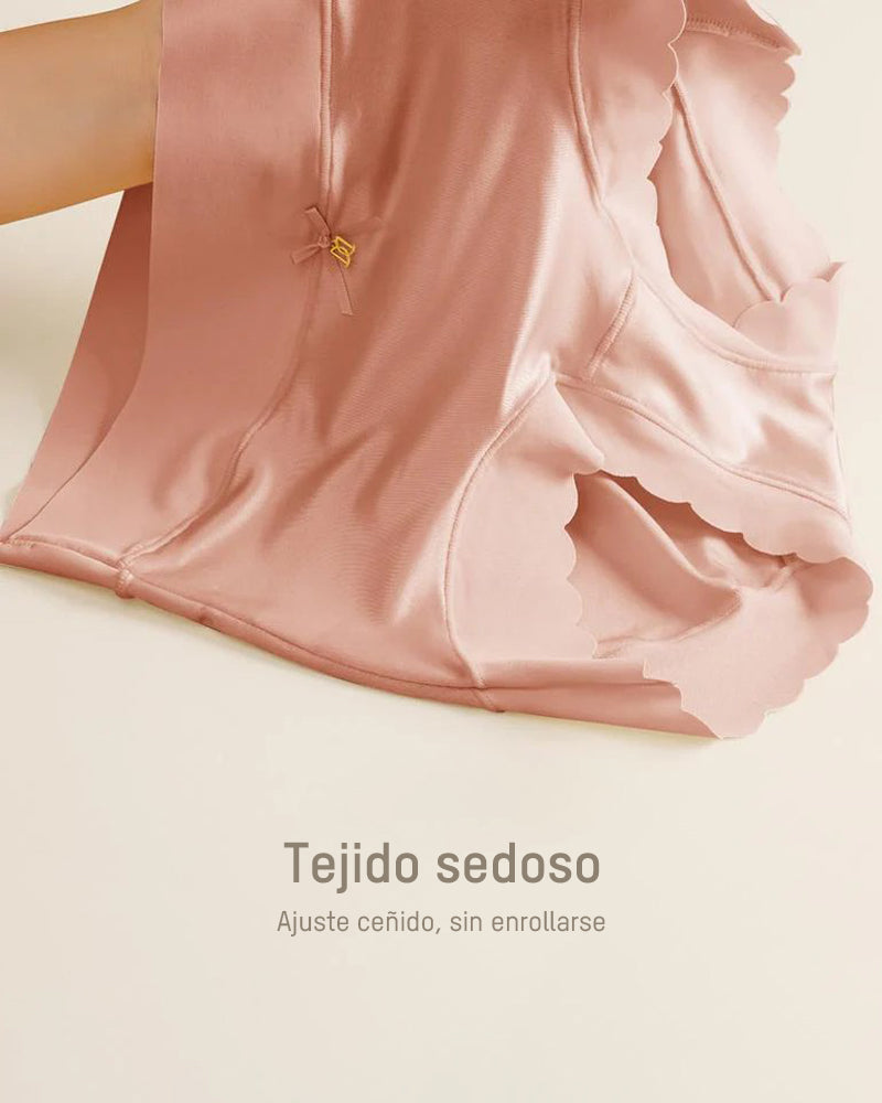 Braguitas Sin Costuras de Cintura Alta con Bordes Ondulados, Satinadas (Paquete de 6)