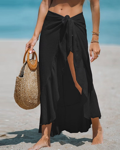 Ruffle Sarong Cover Up Self Tie Wrap Skirt