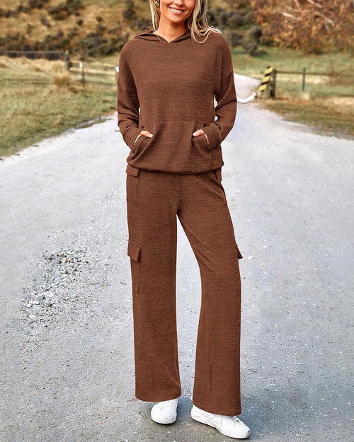 2-Piece Knit Hoodie & Wide Leg Pants Outfit