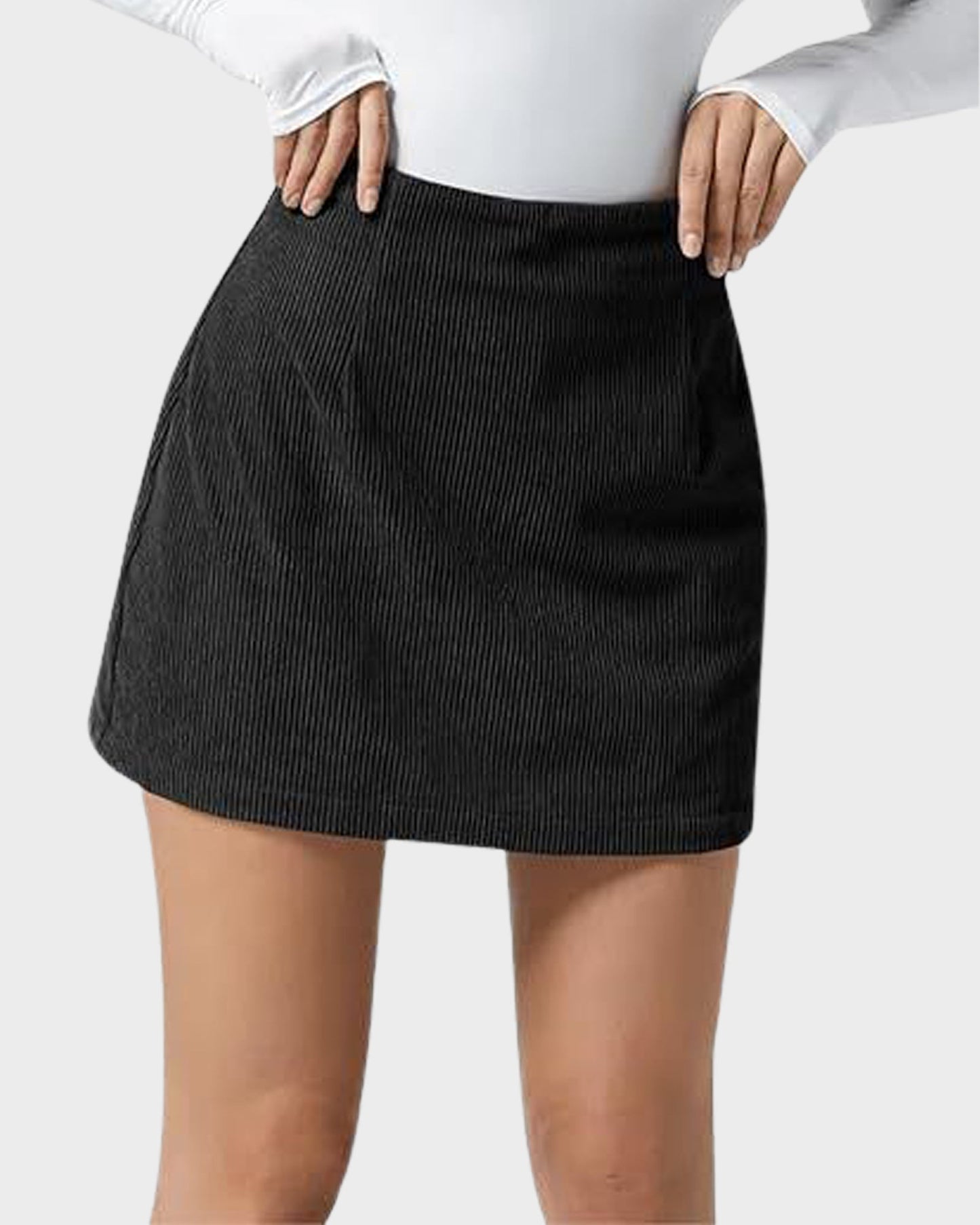 2-in-1 High Waisted Corduroy A-Line Skirt