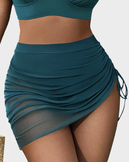 Mesh High Waisted Tummy Control Sarong Wraps Bikini Set