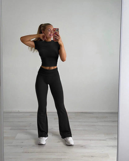 Women's 2-Piece Lounge Set: Tops & Flare Pants