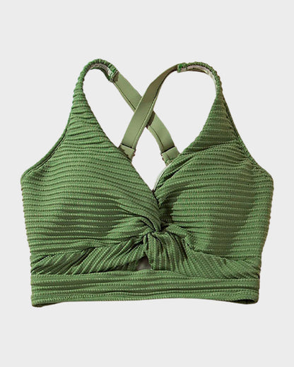 Textured Knot-Front High-Waisted Bikini Set