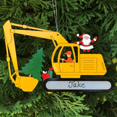 Adorno navideño personalizado de construcción de excavadoras