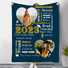 Manta de graduación personalizada con arte de palabras con foto, clase de regalo para personas mayores de graduación de 2023, regalo de graduación para hija 