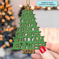 Árbol genealógico 2023 - Adorno de madera personalizado - Regalo de Navidad para miembros de la familia