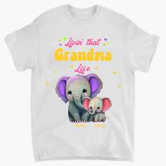 Personalisierte Livin That Grandma Life Elefanten-Farbdruck-Kleidung