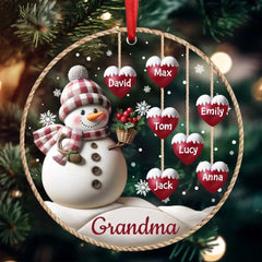 Happy Christmas Snowman Grandma Mom Hanging Sweet Heart Kids Personalized Ornament