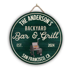 Backyard Bar & Grill, BBQ Sign - Personalized Wooden Sign, Gift For Family, Custom Smoke House Sign