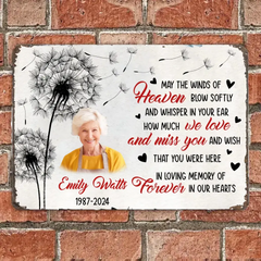 May The Winds Of Heaven Blow Softly - Personalized Metal Sign, Memorial Gift For Loss Of Loved One