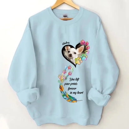 Custom Personalized Memorial Paw Prints Shirt/ Hoodie - Upload Photo - Memorial Gift Idea For Pet Lover - You Left Paw Prints Forever In My Heart