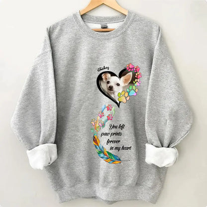 Custom Personalized Memorial Paw Prints Shirt/ Hoodie - Upload Photo - Memorial Gift Idea For Pet Lover - You Left Paw Prints Forever In My Heart