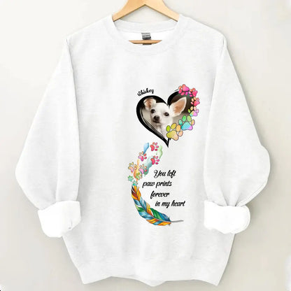 Custom Personalized Memorial Paw Prints Shirt/ Hoodie - Upload Photo - Memorial Gift Idea For Pet Lover - You Left Paw Prints Forever In My Heart