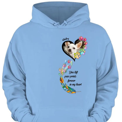 Custom Personalized Memorial Paw Prints Shirt/ Hoodie - Upload Photo - Memorial Gift Idea For Pet Lover - You Left Paw Prints Forever In My Heart