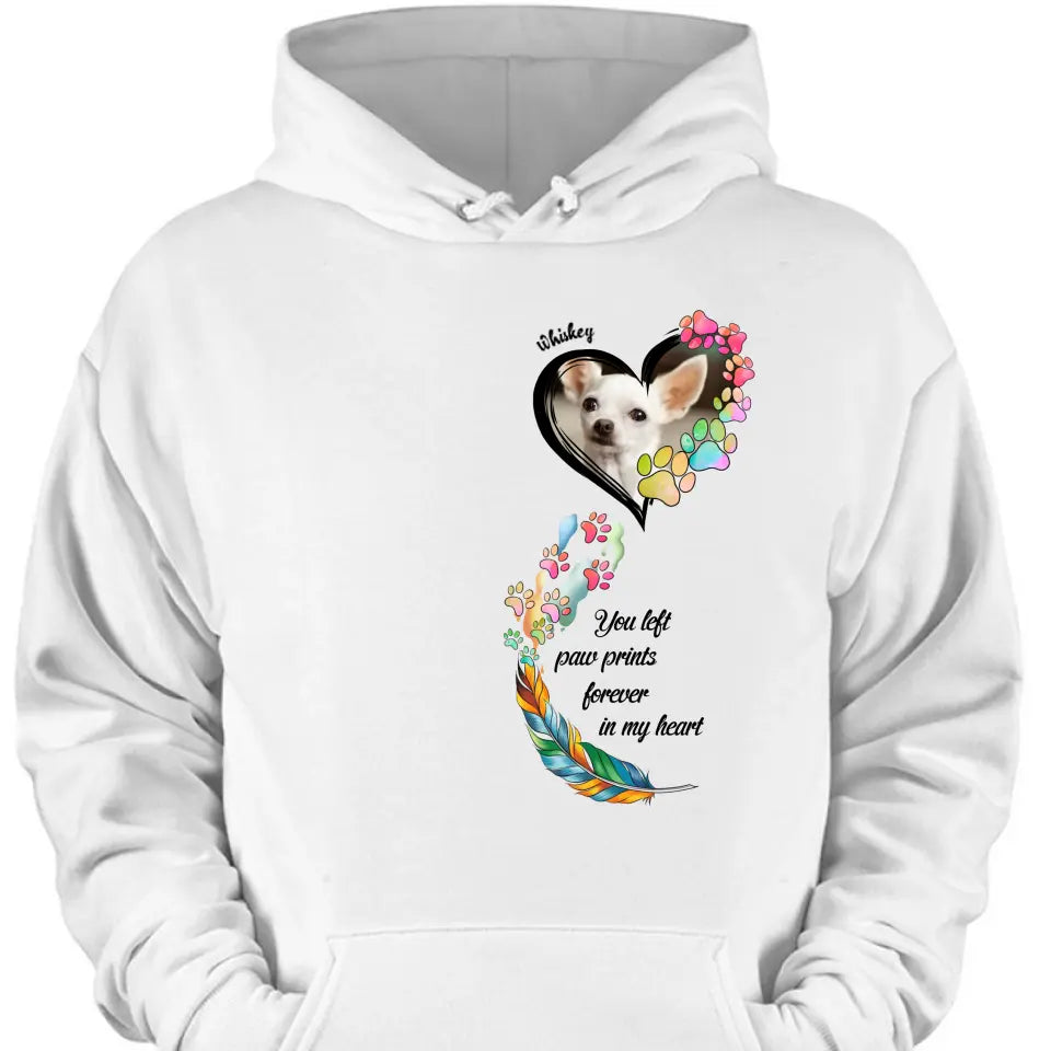 Custom Personalized Memorial Paw Prints Shirt/ Hoodie - Upload Photo - Memorial Gift Idea For Pet Lover - You Left Paw Prints Forever In My Heart