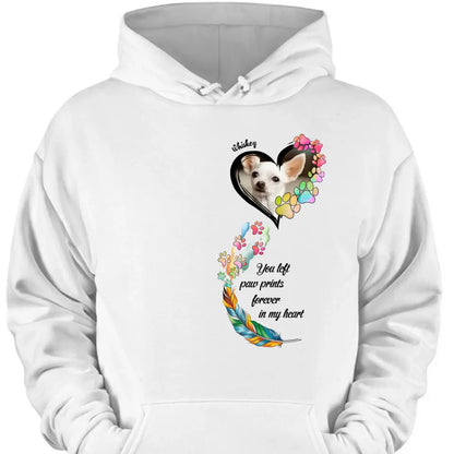 Custom Personalized Memorial Paw Prints Shirt/ Hoodie - Upload Photo - Memorial Gift Idea For Pet Lover - You Left Paw Prints Forever In My Heart