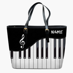 Personalized Piano Keyboard Leather Tote Bag with Custom Name - Perfect Gift for Music Lovers