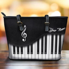 Personalized Piano Keyboard Leather Tote Bag with Custom Name - Perfect Gift for Music Lovers