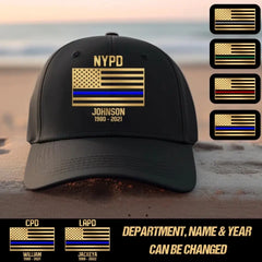 Personalized US Law Enforcement Thin Blue Line Cap Printed