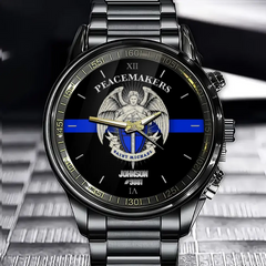 Personalized Peacemakers Saint Michael The Police Angle Blue Line Custom Name Watch