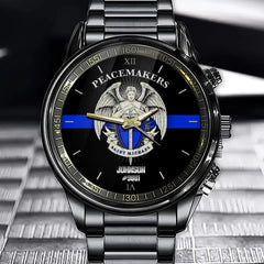 Personalized Peacemakers Saint Michael The Police Angle Blue Line Custom Name Watch