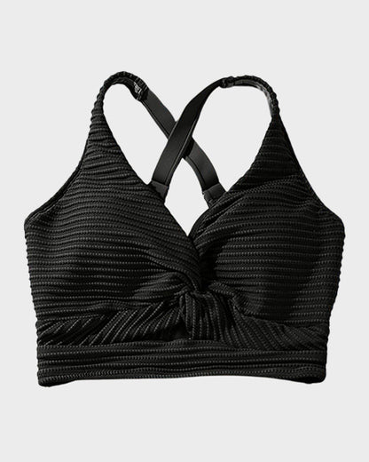 Textured Knot-Front High-Waisted Bikini Set