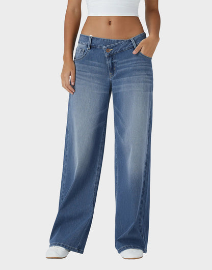 Asymmetric Low Rise Baggy Wide Leg Jeans