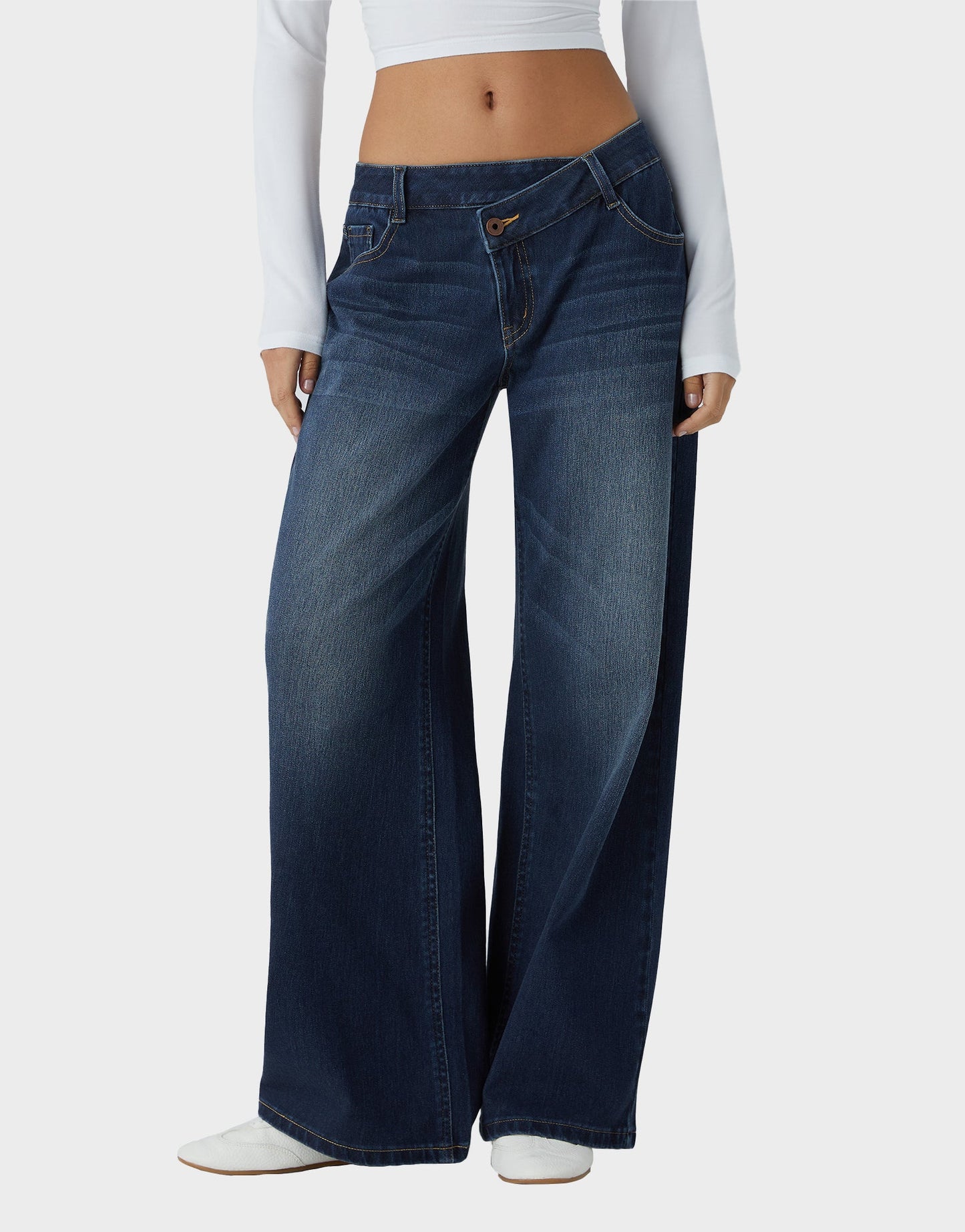 Asymmetric Low Rise Baggy Wide Leg Jeans