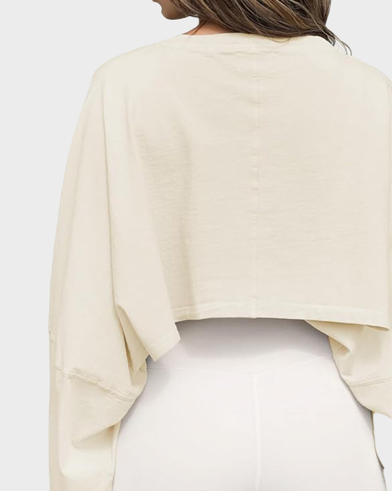 Athletic Cropped Long Sleeve Pullover with Oversized Sleeves