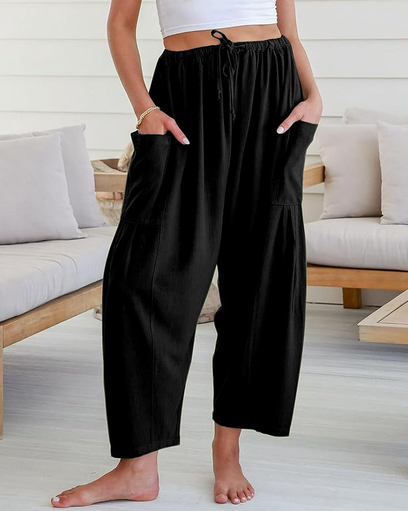 Breezy Linen Blend Wide-Leg Pants with Pockets