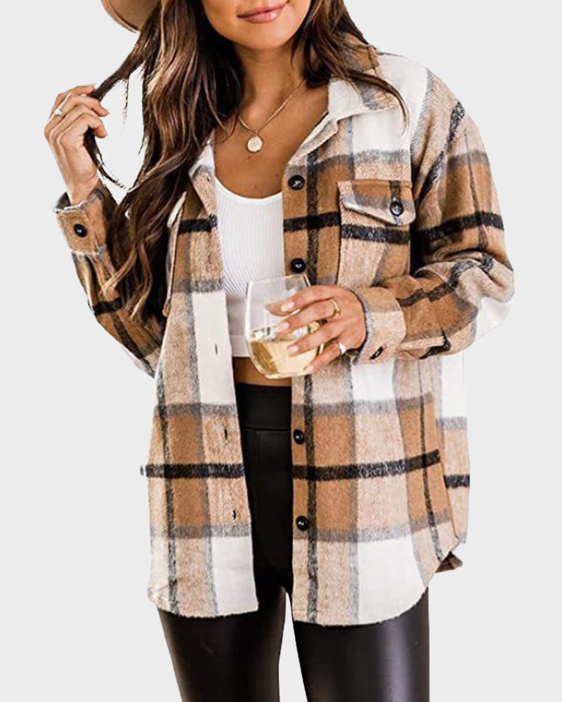Casual Plaid Flannel Shacket Jacket