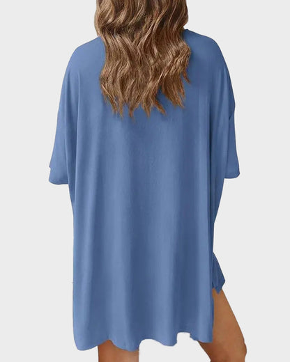 Casual Oversized 2-Piece Lounge Set with Crewneck & Split Hem