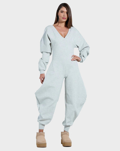 Cozy Deep V Sweatshirt Jumpsuit