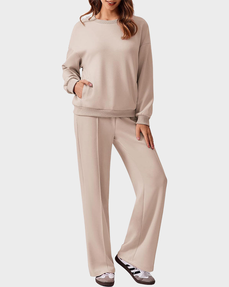 Crew Neck Sweatshirt & Drawstring Pants Lounge Set