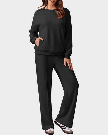 Crew Neck Sweatshirt & Drawstring Pants Lounge Set