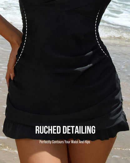 Deep V Cross-Back Ruched One-Piece Swimsuit