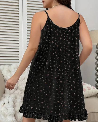 Ditsy Floral Lace-Trimmed Cami Sleep Dress