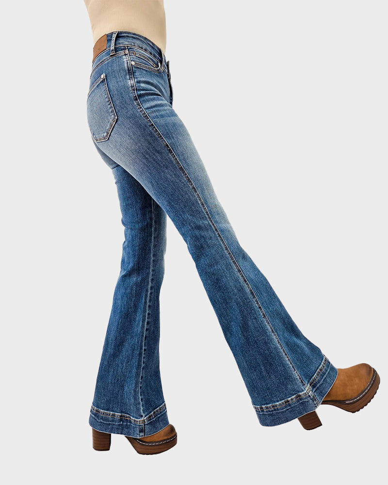 Double Button High Waist Flare Jeans