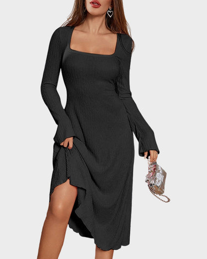 Elegant Lace-Up Square Neck A-Line Dress