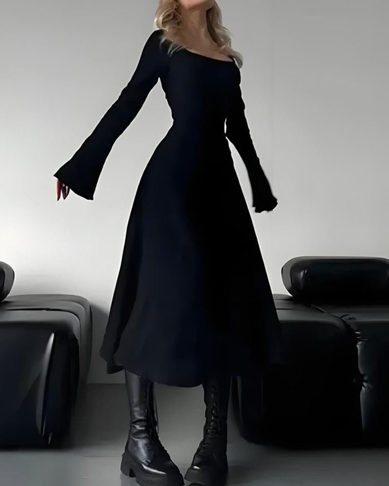 Elegant Lace-Up Square Neck A-Line Dress