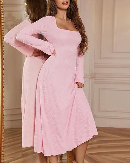 Elegant Lace-Up Square Neck A-Line Dress