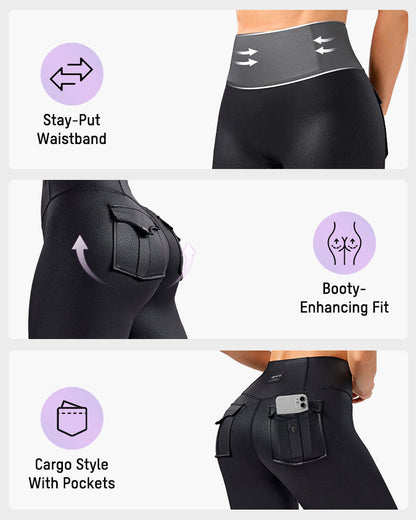 High-Waist Faux Leather Cargo Leggings