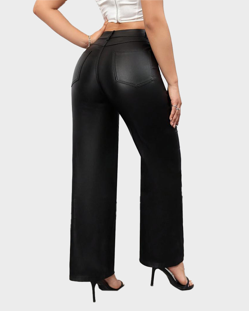 High-Waist Faux Leather Straight-Leg Pants