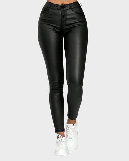 High-Waist PU Leather Skinny Pants