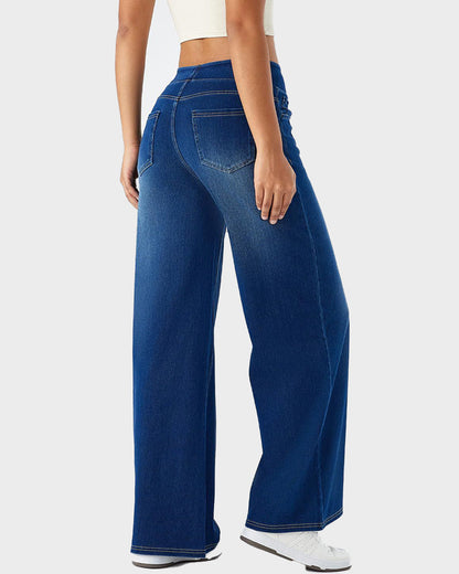 High-Waist Stretchy Wide-Leg Jeans
