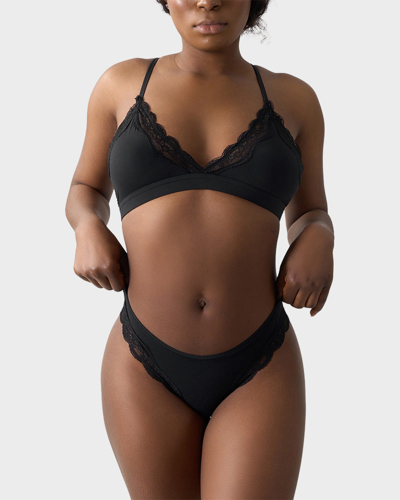 Lace Triangle Bralette & Briefs Set