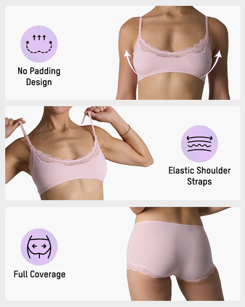 Lace Trim Wirefree Bralette & Panty Set