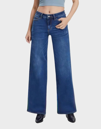 Mid-Low Rise Stretch Baggy Wide-Leg Jeans